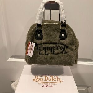 Von Dutch Sage Green Mini Dome Plush Bag - Y2K Furry Crossbody